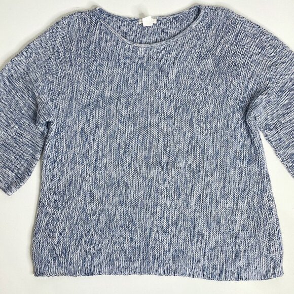 H&M Size M Women's Oversized Sweater Pullover Knit Blue 3/4 Sleeve - Picture 2 of 8